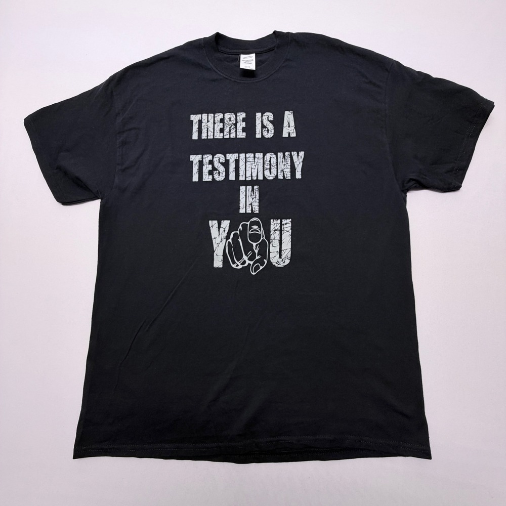 Gildan Mens XL Black There Is A Testimony In You Graphic T-Shirt Cotton Tee